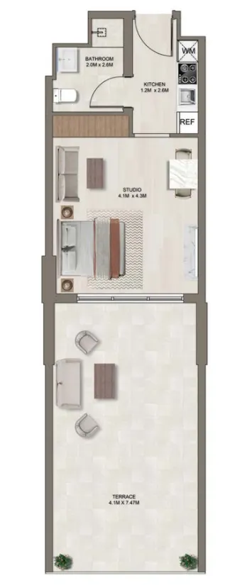Ghaff Land Residence Studio floor plan, 670 sqft