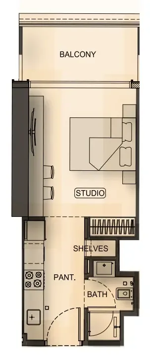 Binghatti Hillside Studio floor plan, 359 – 373 sqft