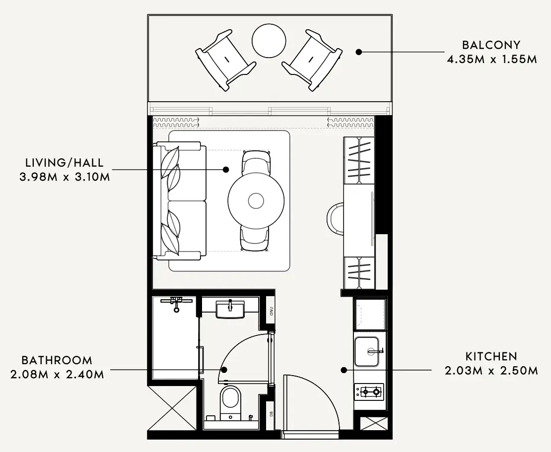 Azizi Milan Studio floor plan, 337 sqft