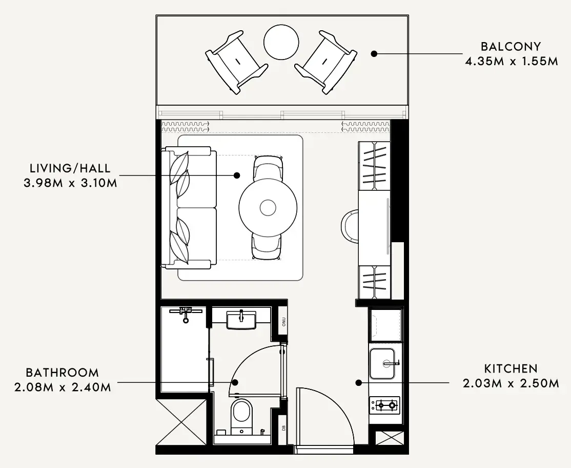 Azizi Milan Studio floor plan, 337 sqft