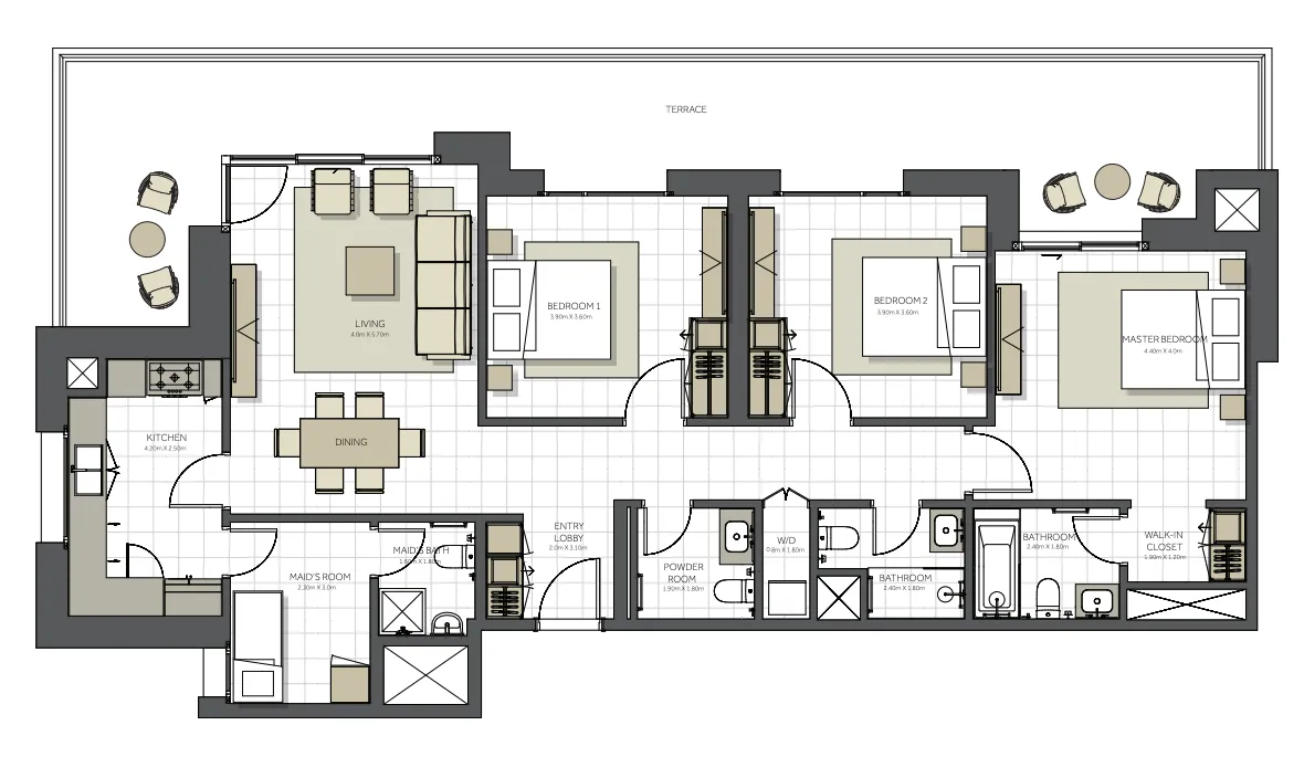 Citrine Residence 3 bed floor plan, 2,024 sqft