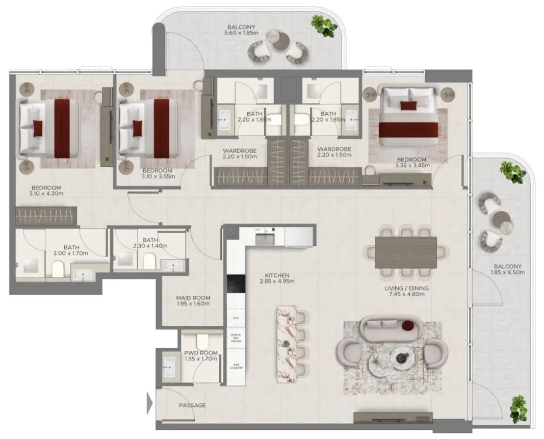 Ramada Residences by Wyndham at Dubai Islands 3 bed floor plan, 1,826 sqft