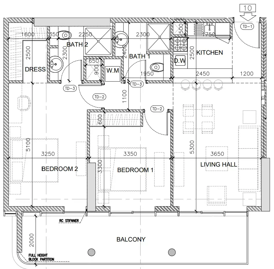 Oak Yard 2 bed floor plan, 1,111 sqft