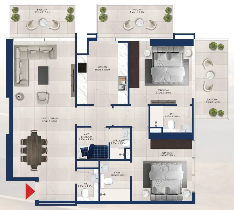 Al Vista 2 bed floor plan, 1,416 sqft