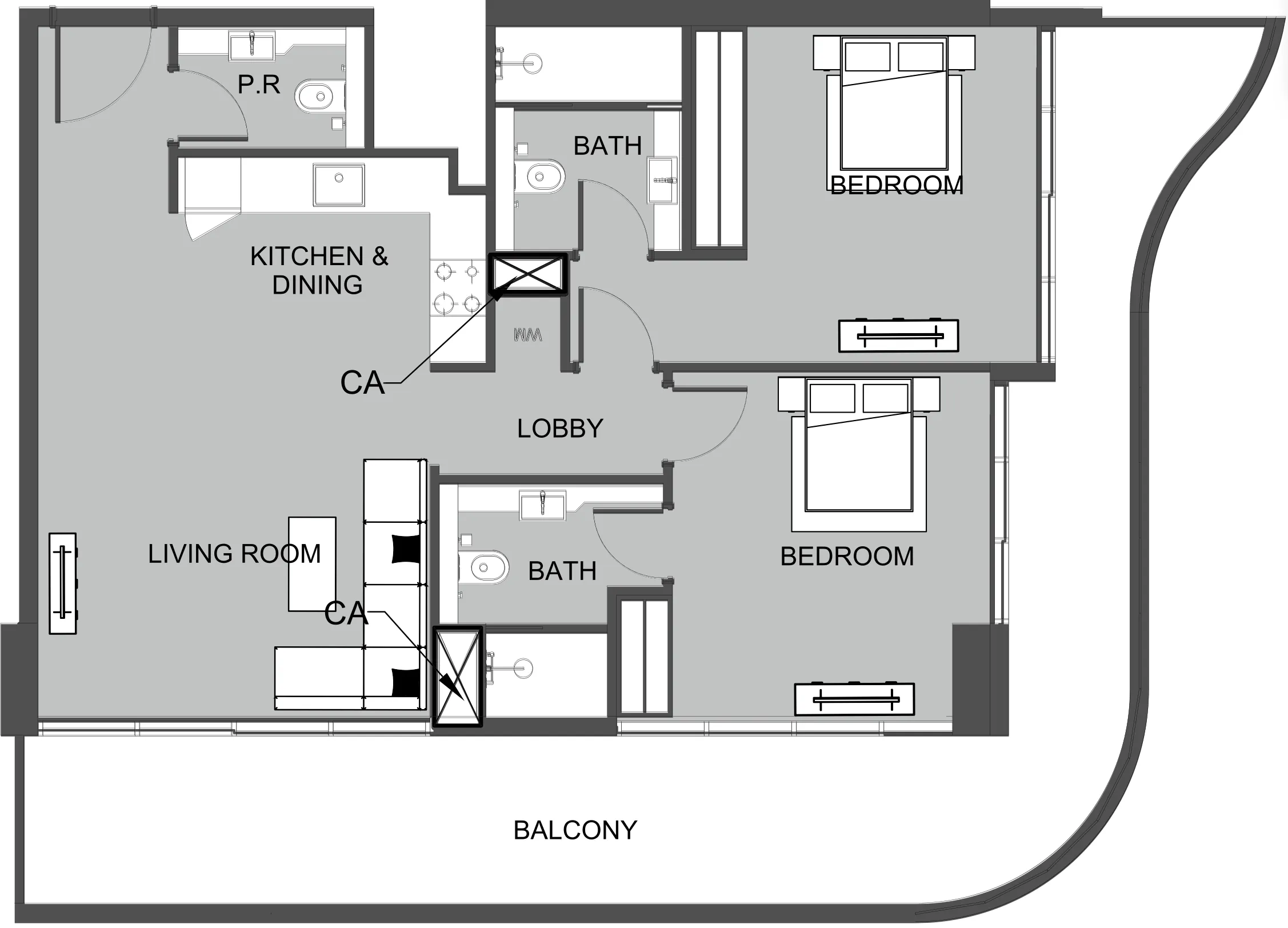 The Boulevard 2 bed floor plan, 1,214 sqft