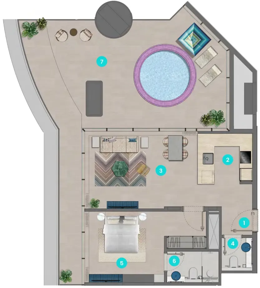 Trio Isle Queen B 1 bed floor plan, 1,232 sqft