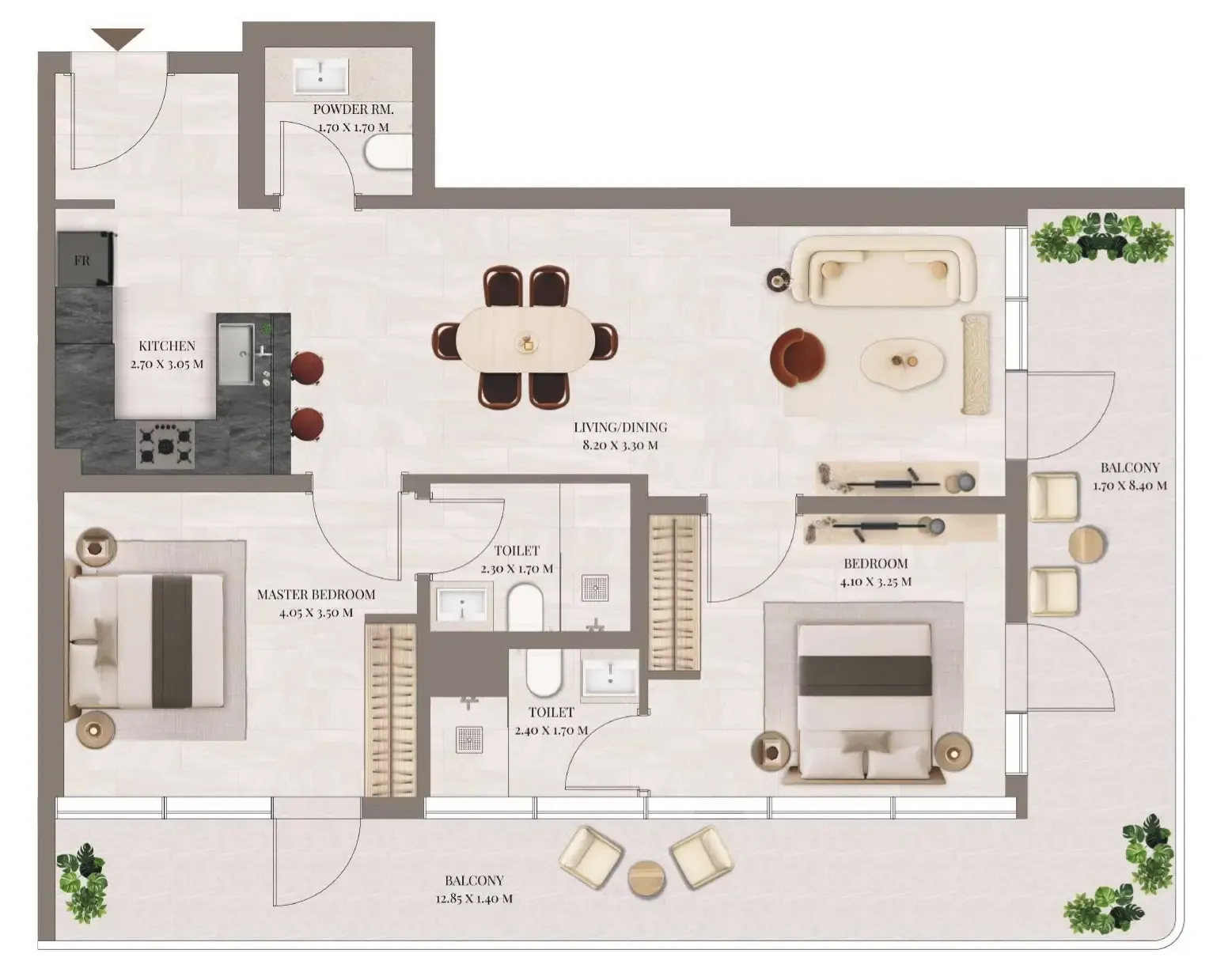Rivo 2 bed floor plan, 1,272 sqft