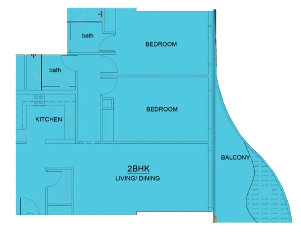 Volga Tower 2 bed floor plan, 1,340 sqft