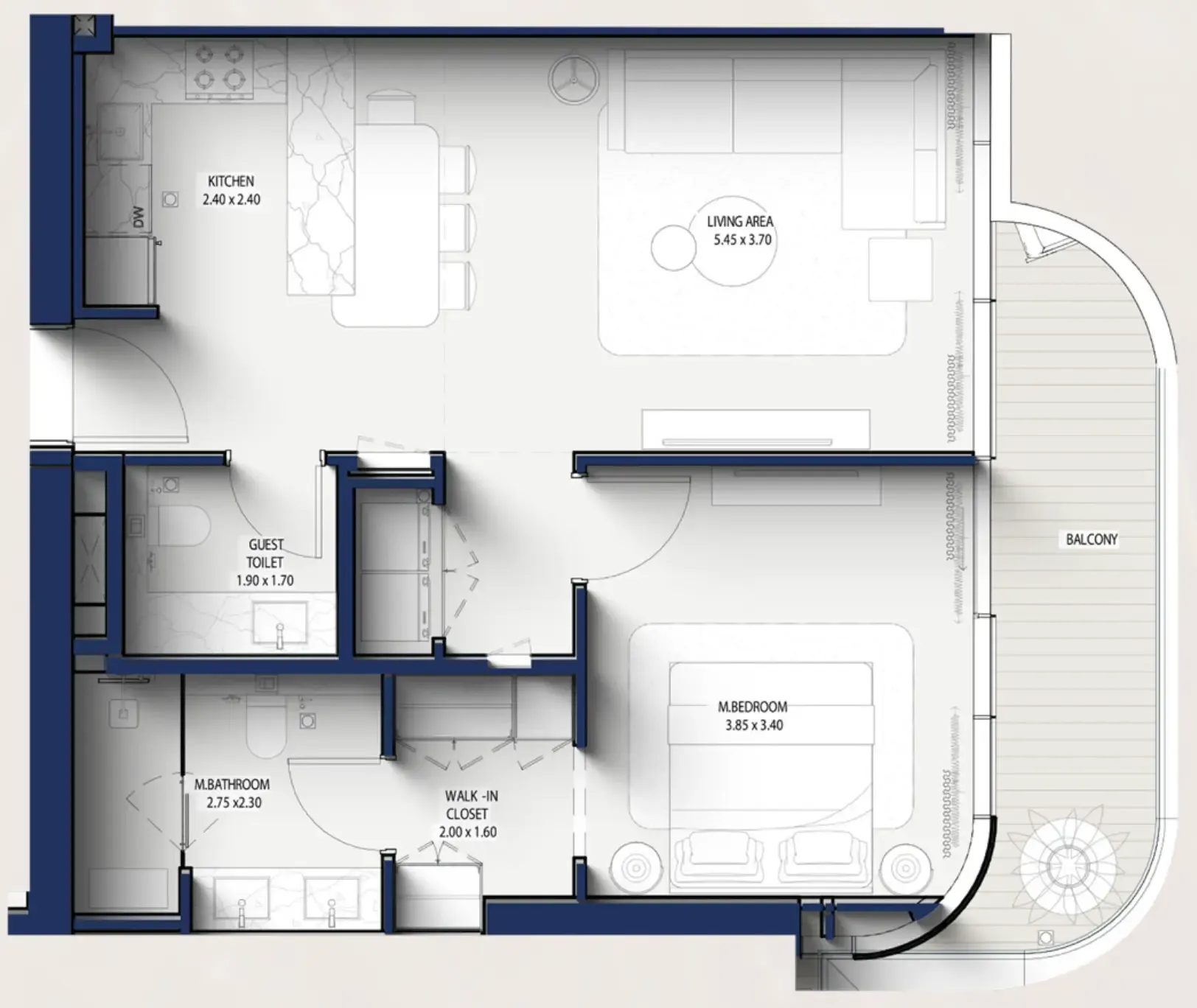 Hilton Residences 1 bed floor plan, 811 sqft