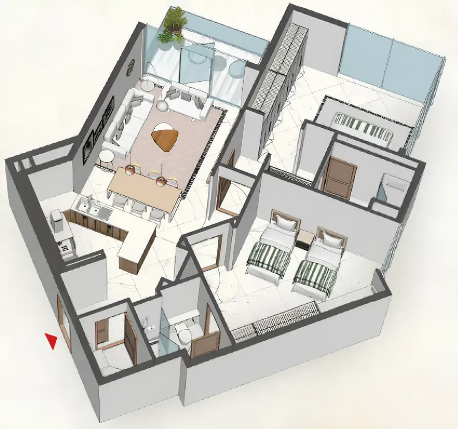 Comfort by Roof 2 bed floor plan, 1,235 – 1,236 sqft