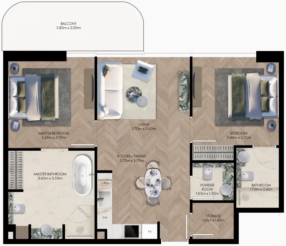 Elle Residences 2 bed floor plan, 994 sqft