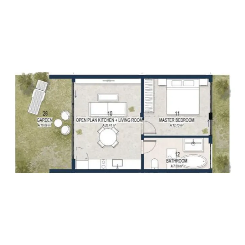 Sekar 1 bed floor plan, 433 sqft
