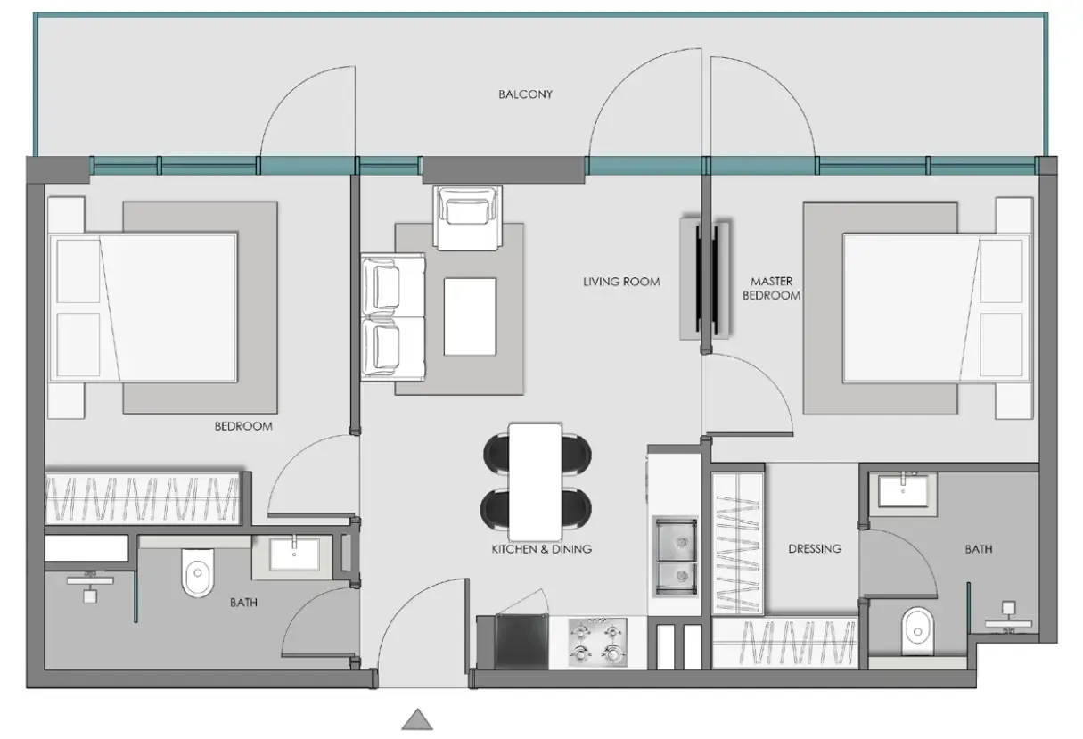 Samana Hills South 3 2 bed floor plan, 860 – 880 sqft