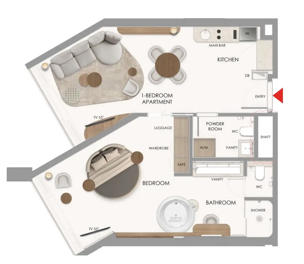 The Unexpected Al Marjan Island Hotel and Residence 1 bed floor plan, 1,806 sqft