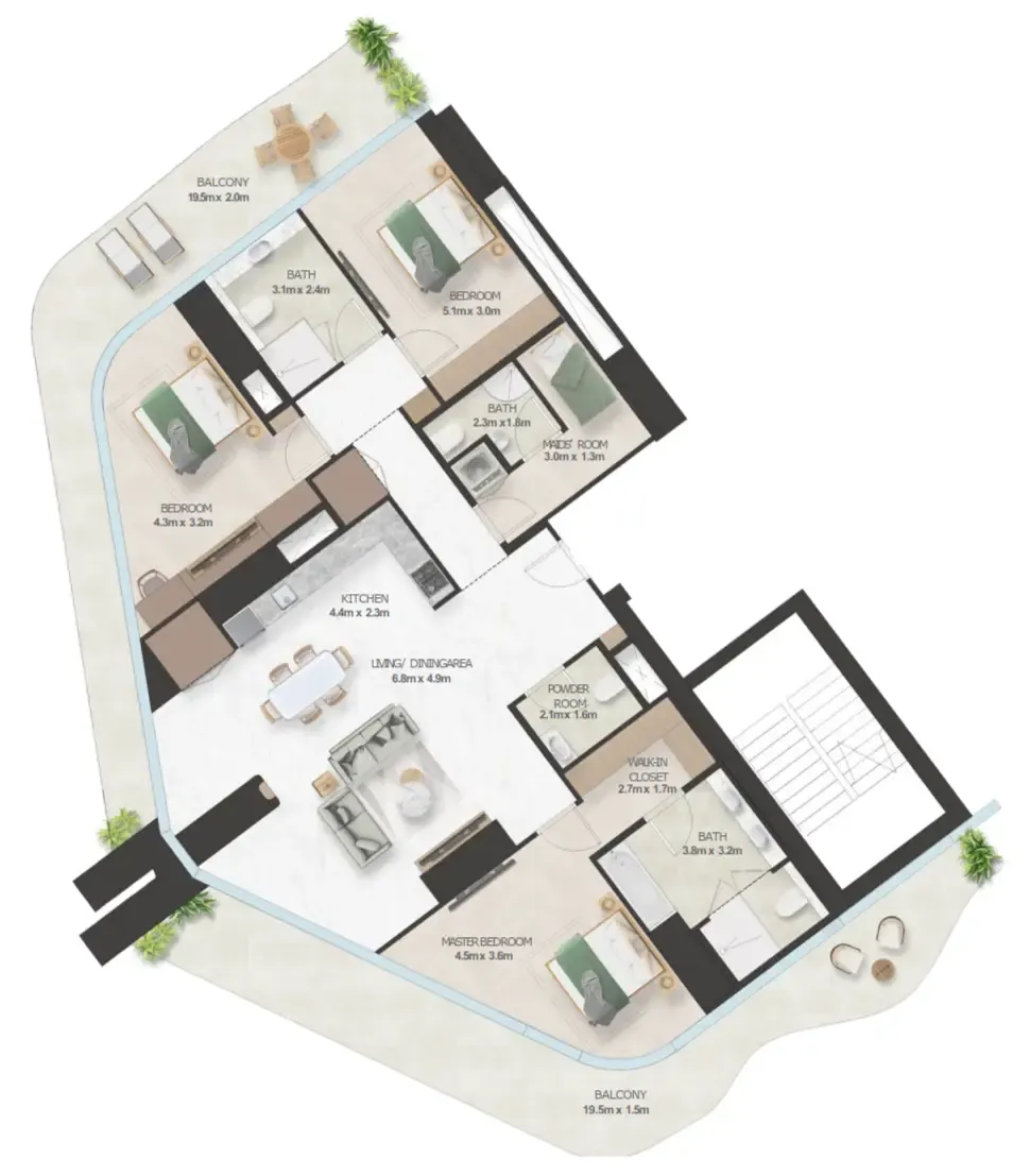 Oystra 3 bed floor plan, 2,619 sqft
