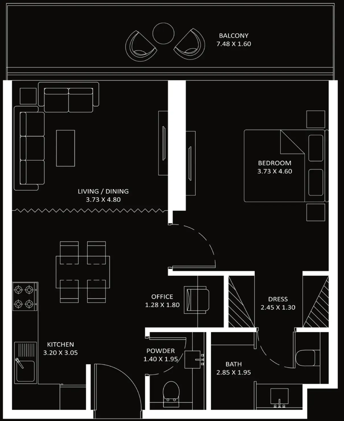 Bayz 101 1 bed floor plan, 753 sqft