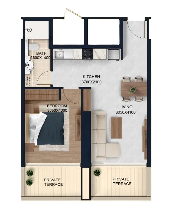 Alfal Residence 1 bed floor plan, 640 sqft