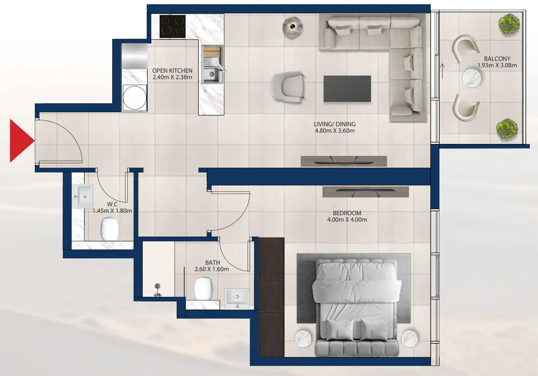 Al Vista 1 bed floor plan, 722 sqft