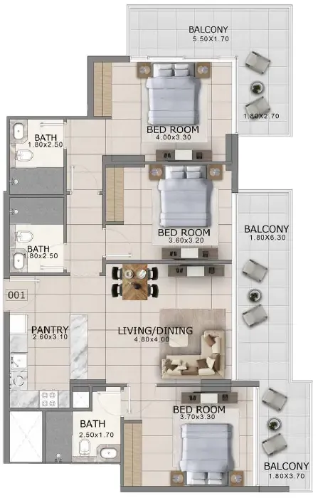 Arlington Park 2 3 bed floor plan, 1,408 sqft