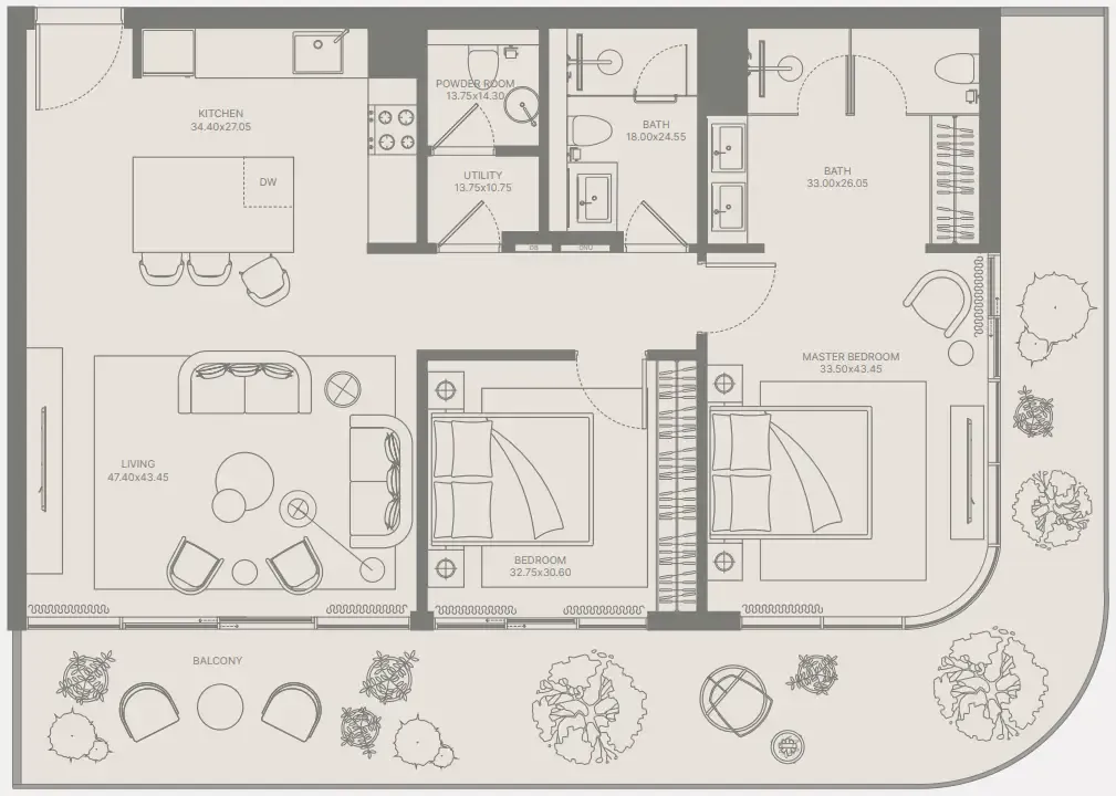 Bond Enclave 2 bed floor plan, 1,290 sqft