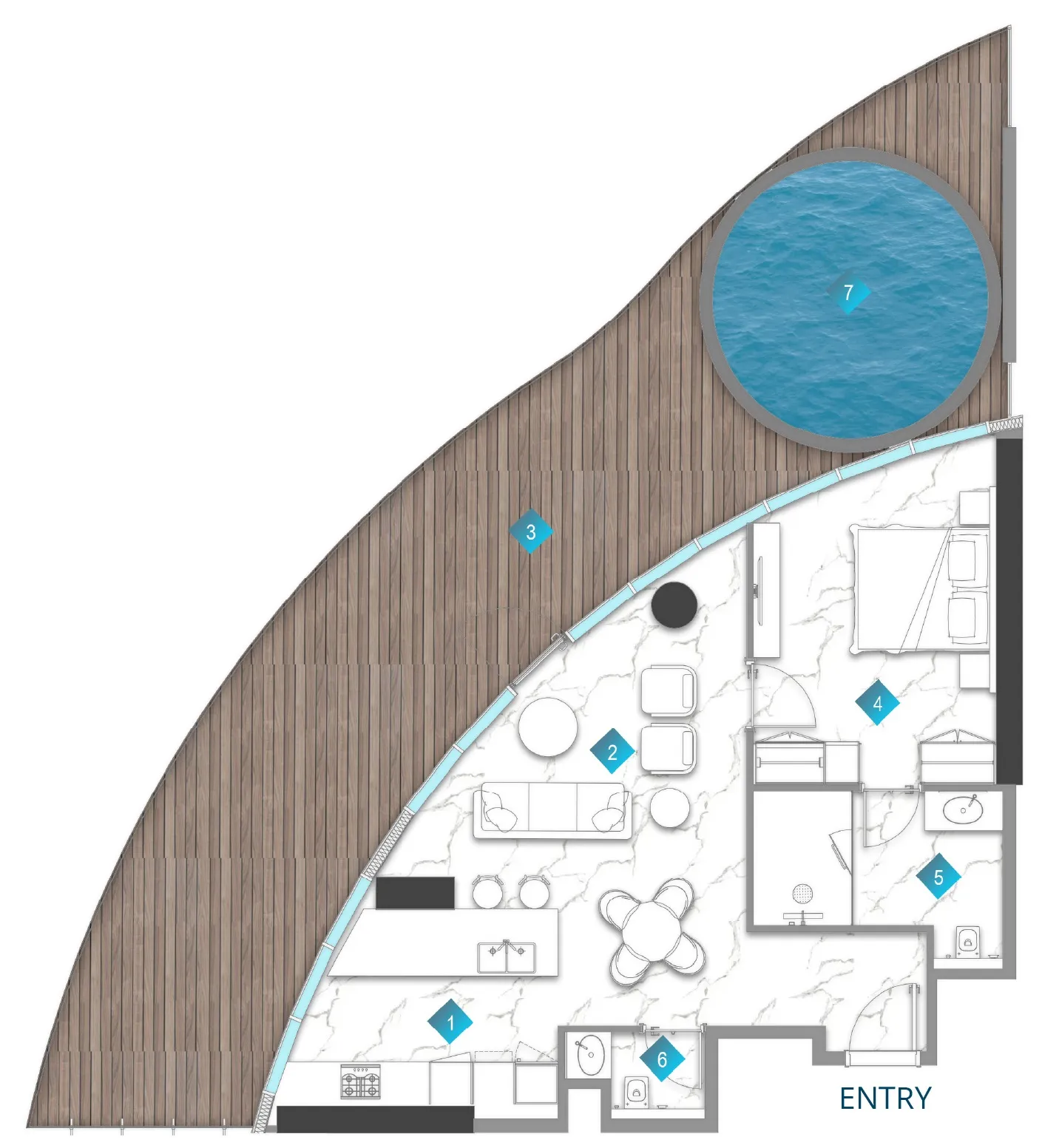 Aqua Arc 1 bed floor plan, 1,624 sqft