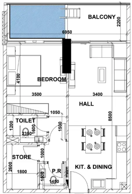 Peace Lagoons 2 1 bed floor plan, 838 sqft