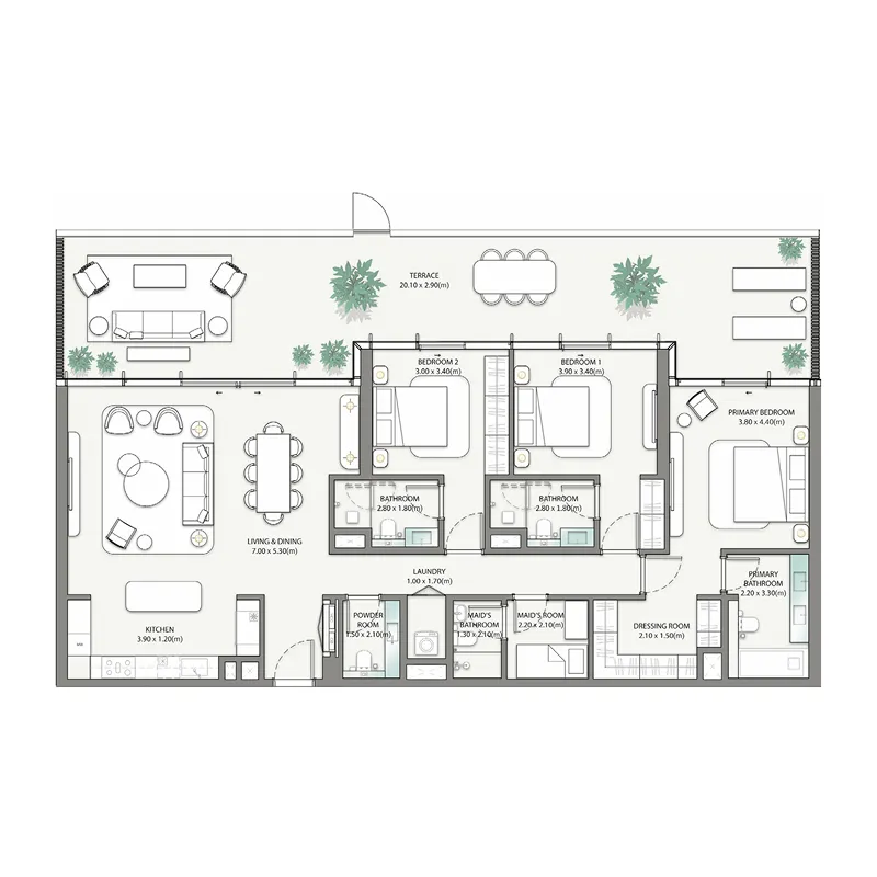 Palm Central Private Residences 3 bed floor plan