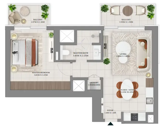 Vida Residences Hillside 1 bed floor plan, 757 sqft