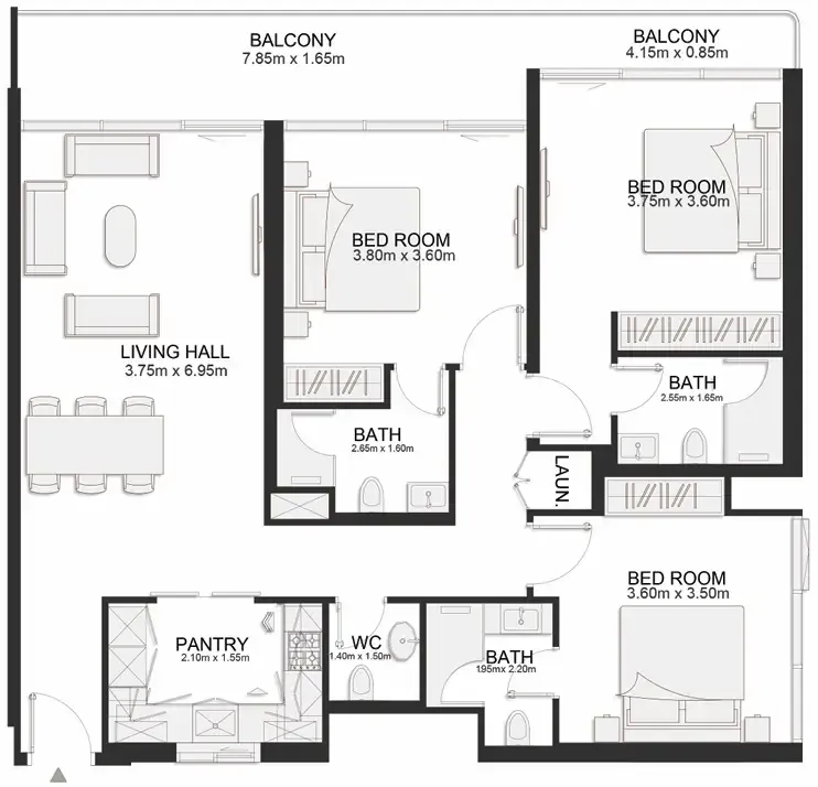 Ashley Hills 3 bed floor plan, 1,455 sqft