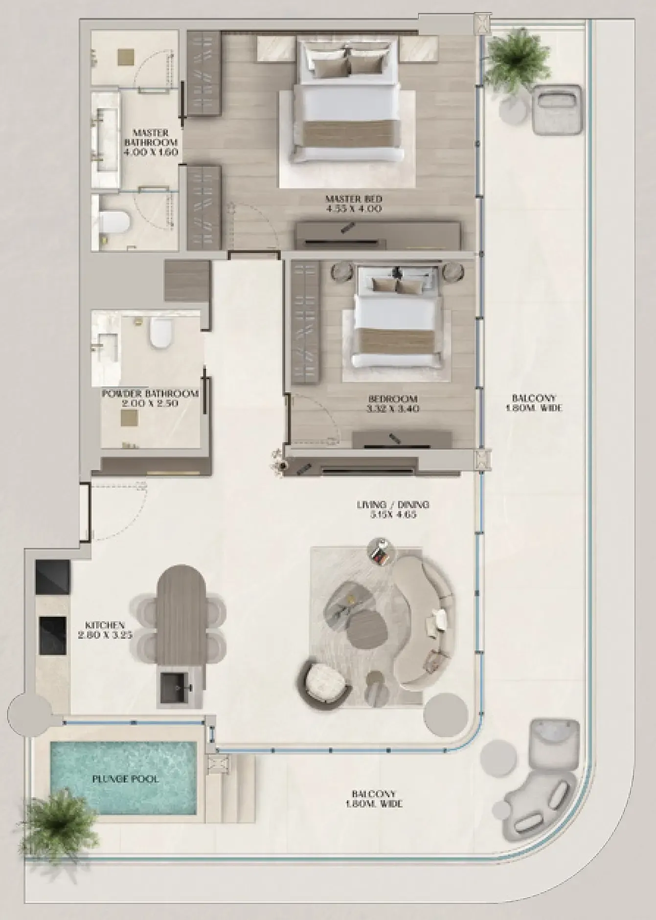 Soléva Beach Residences 2 bed floor plan, 1,517 sqft