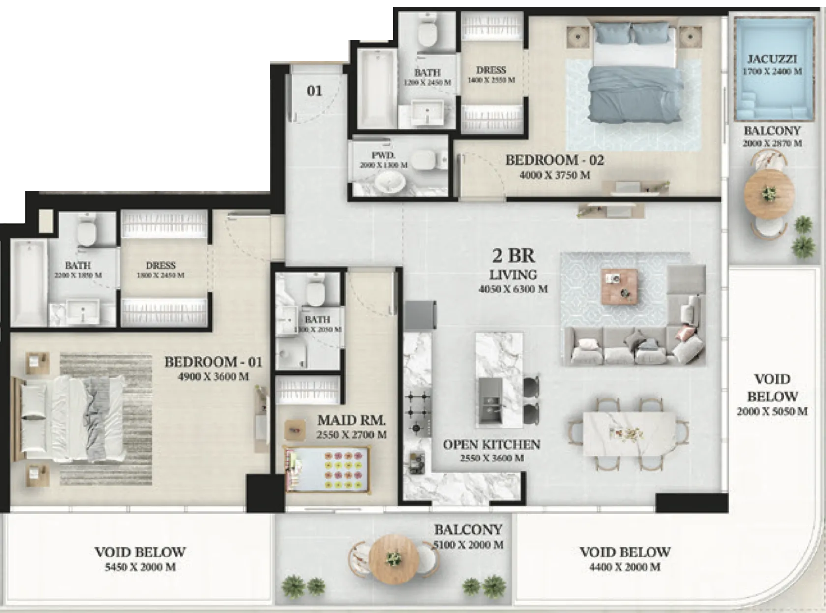 Wellington Ocean 2 bed floor plan, 1,642 sqft
