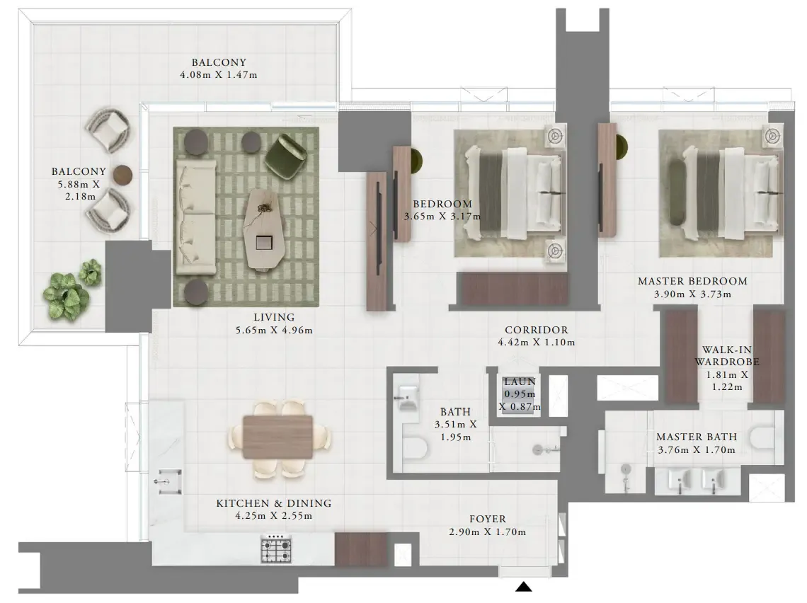 Creek Bay 2 bed floor plan, 1,448 sqft