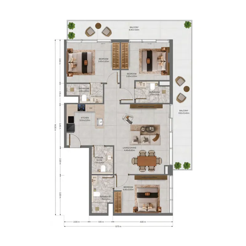 The Archive 3 bed floor plan, 1,314 sqft