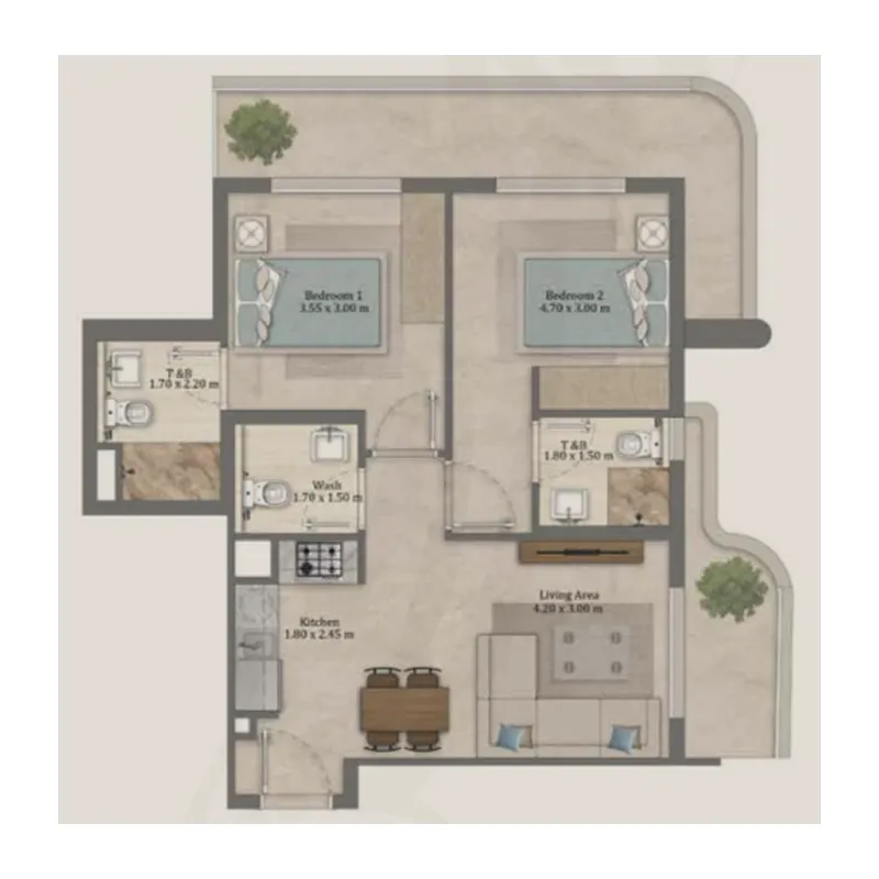 Elinor by Zoya 2 bed floor plan, 670 sqft