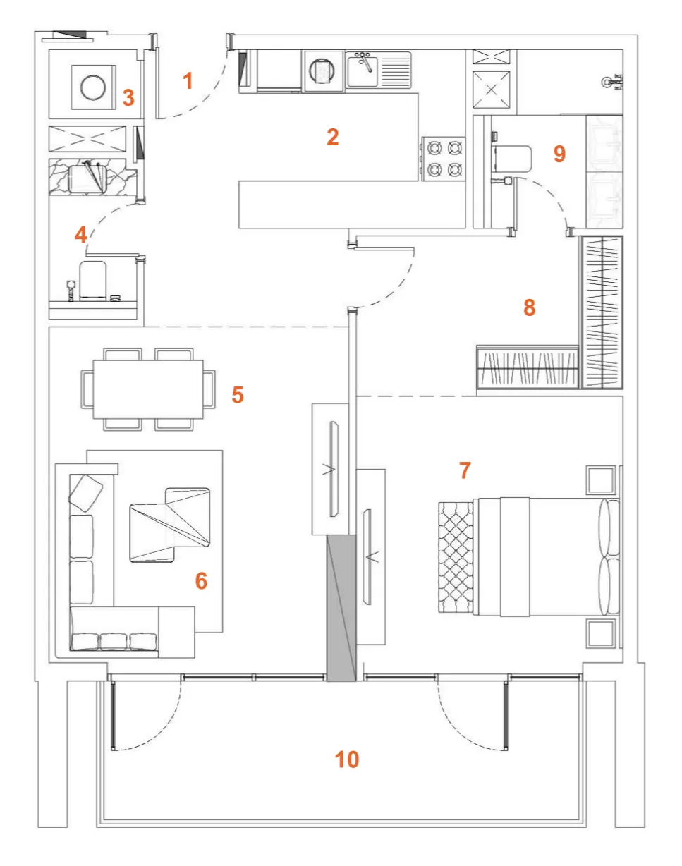 The Orchard Place Tower C 1 bed floor plan, 888 sqft
