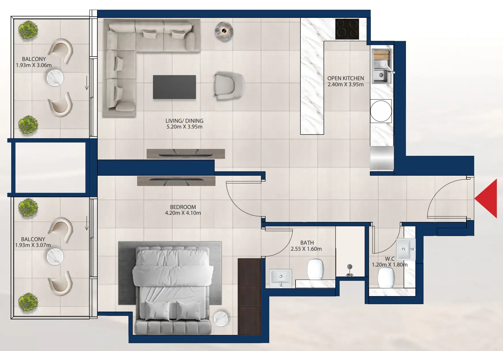 Al Vista 1 bed floor plan, 828 sqft