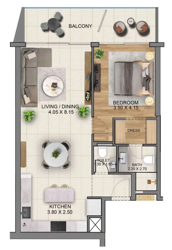 Sky Hills Residence 3 1 bed floor plan, 1,029 sqft