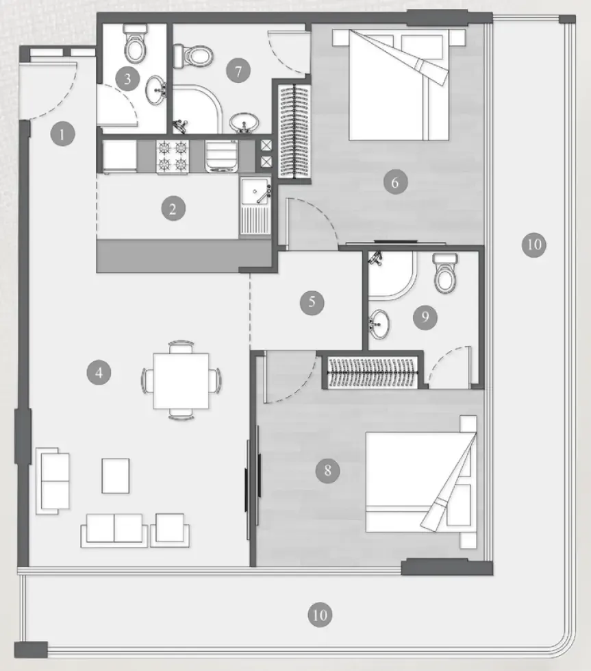 Elevia Residences  2 bed floor plan, 1,206 sqft