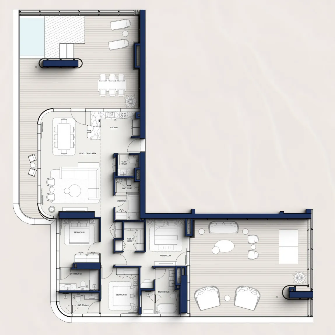 Hilton Residences 3 bed floor plan, 3,440 sqft