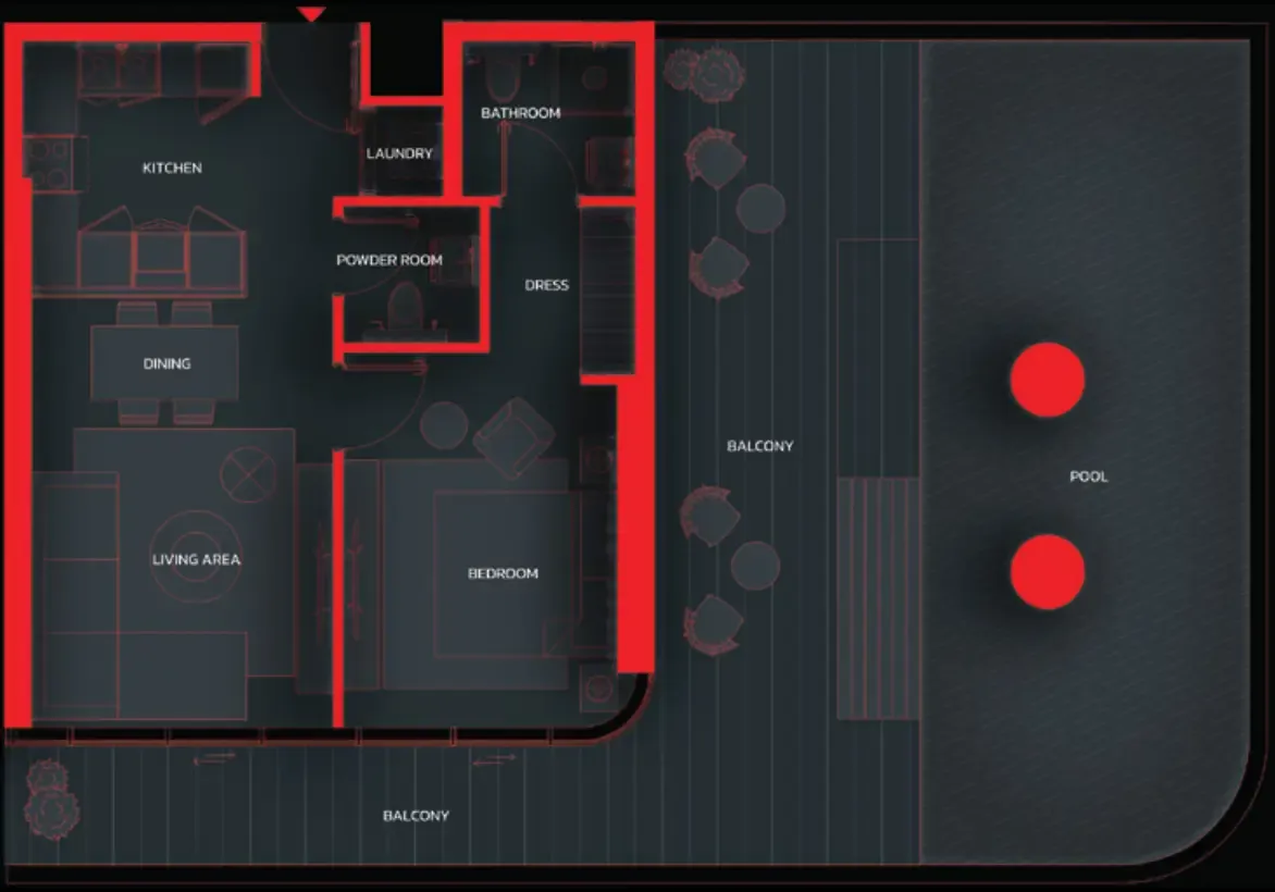Tonino Lamborghini Residences by BNW Developments 1 bed floor plan, 1,330 sqft