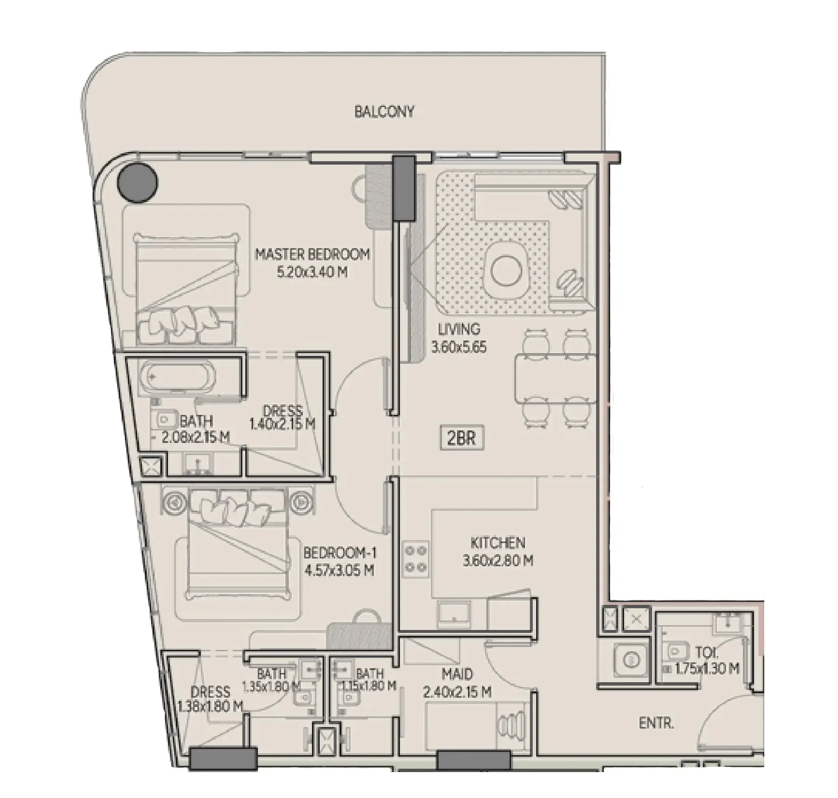 Weston by Wadan Phase 1 & 2 2 bed floor plan, 1,256 sqft