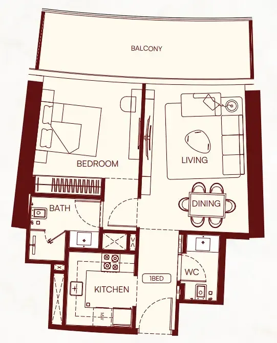 Binghatti Skyflame 1 bed floor plan, 721 sqft