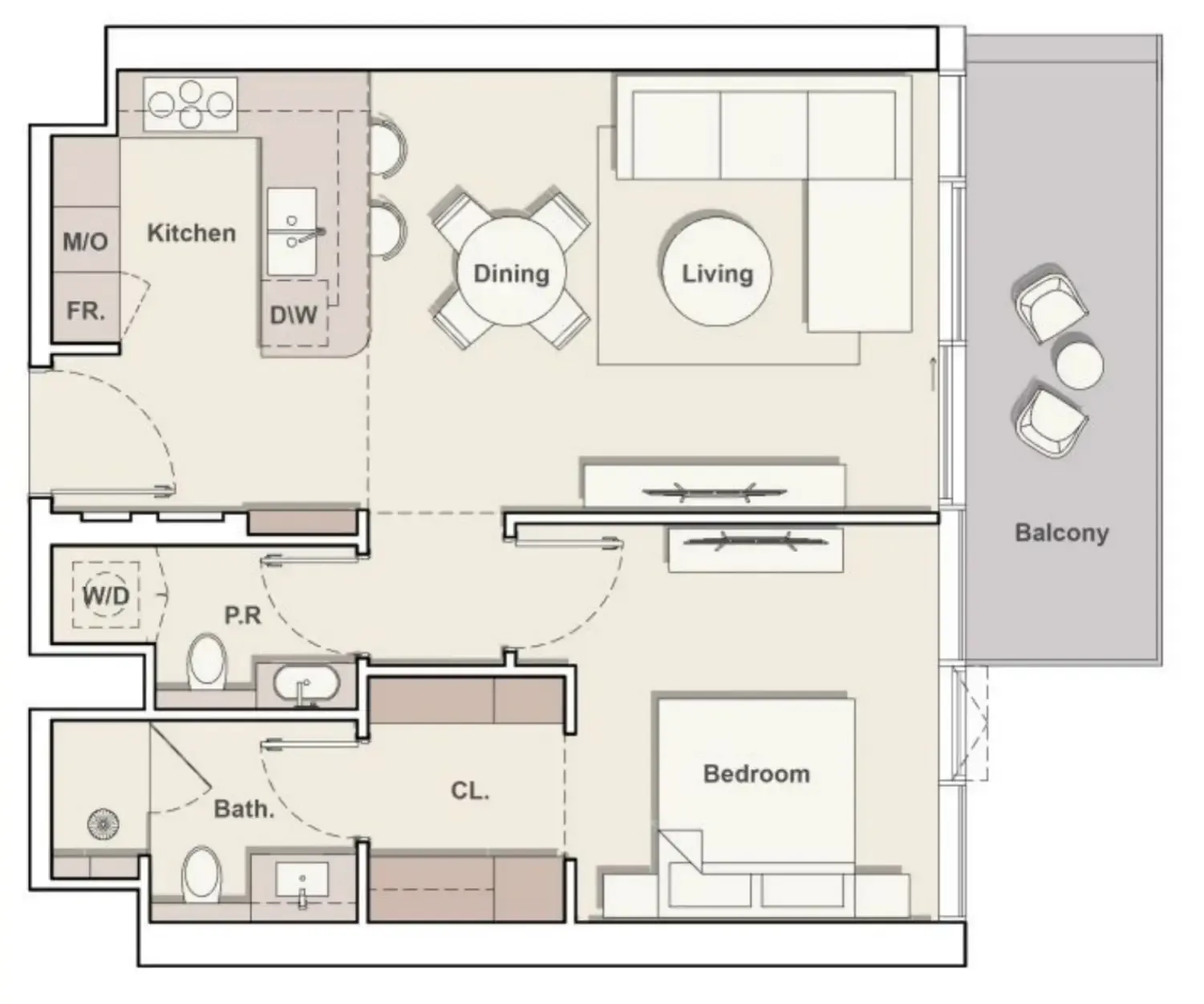The Meriva Collection 1 bed floor plan, 837 sqft