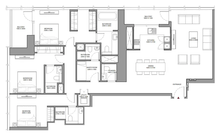 The Element at Sobha One 3 bed floor plan, 1,958 sqft