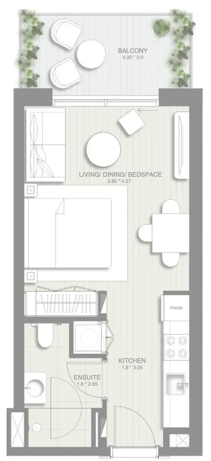 Sol Levante Studio floor plan, 440 sqft