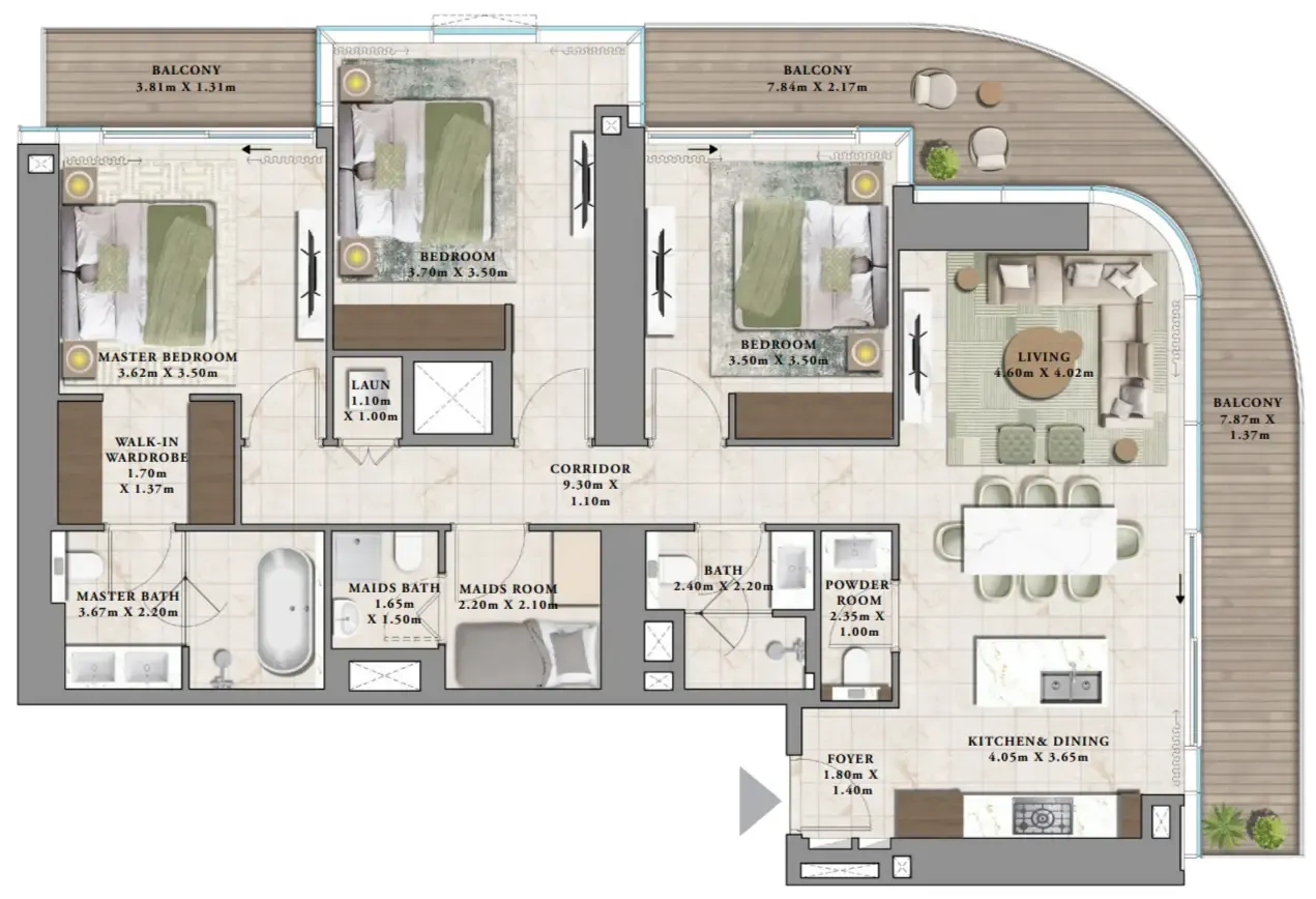 Avarra by Palace 3 bed floor plan, 1,837 sqft