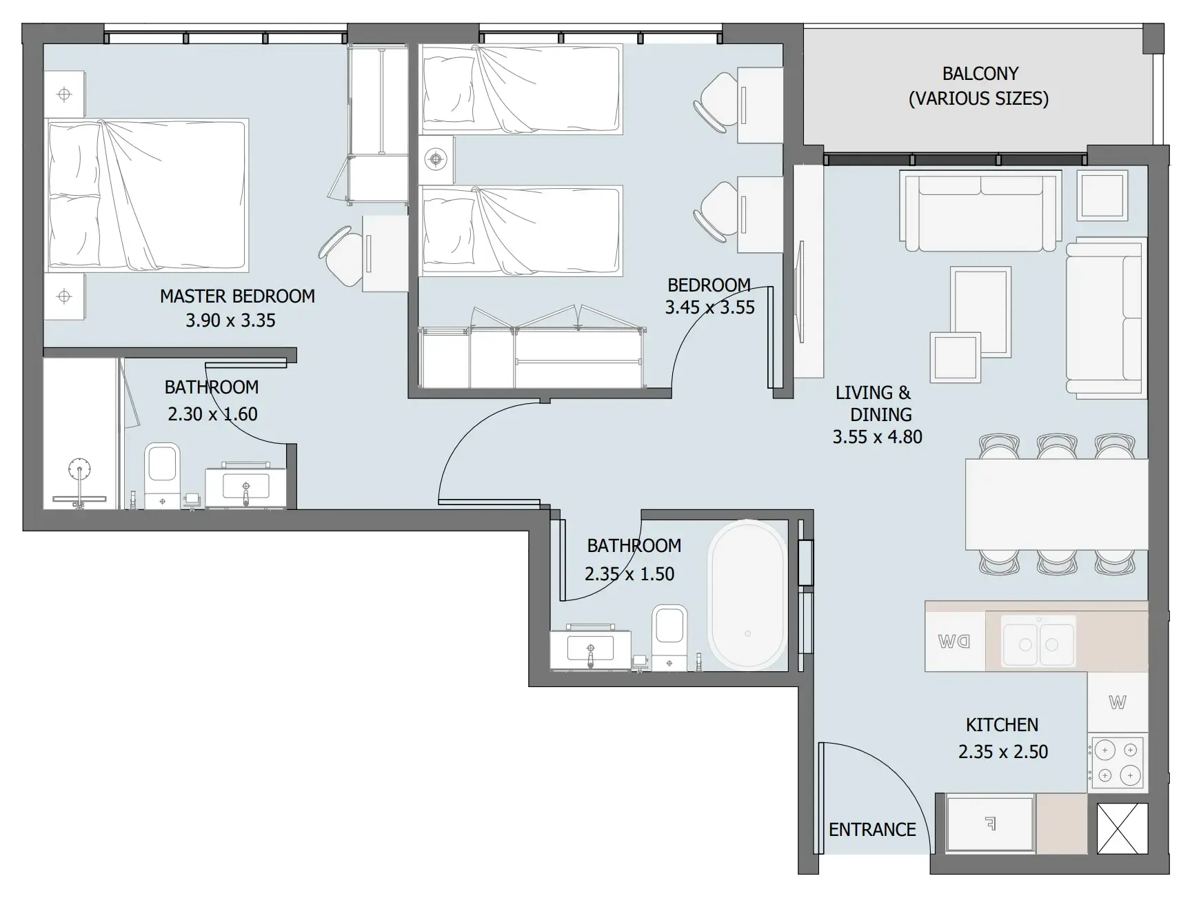 Verdana III 2 bed floor plan, 815 – 817 sqft