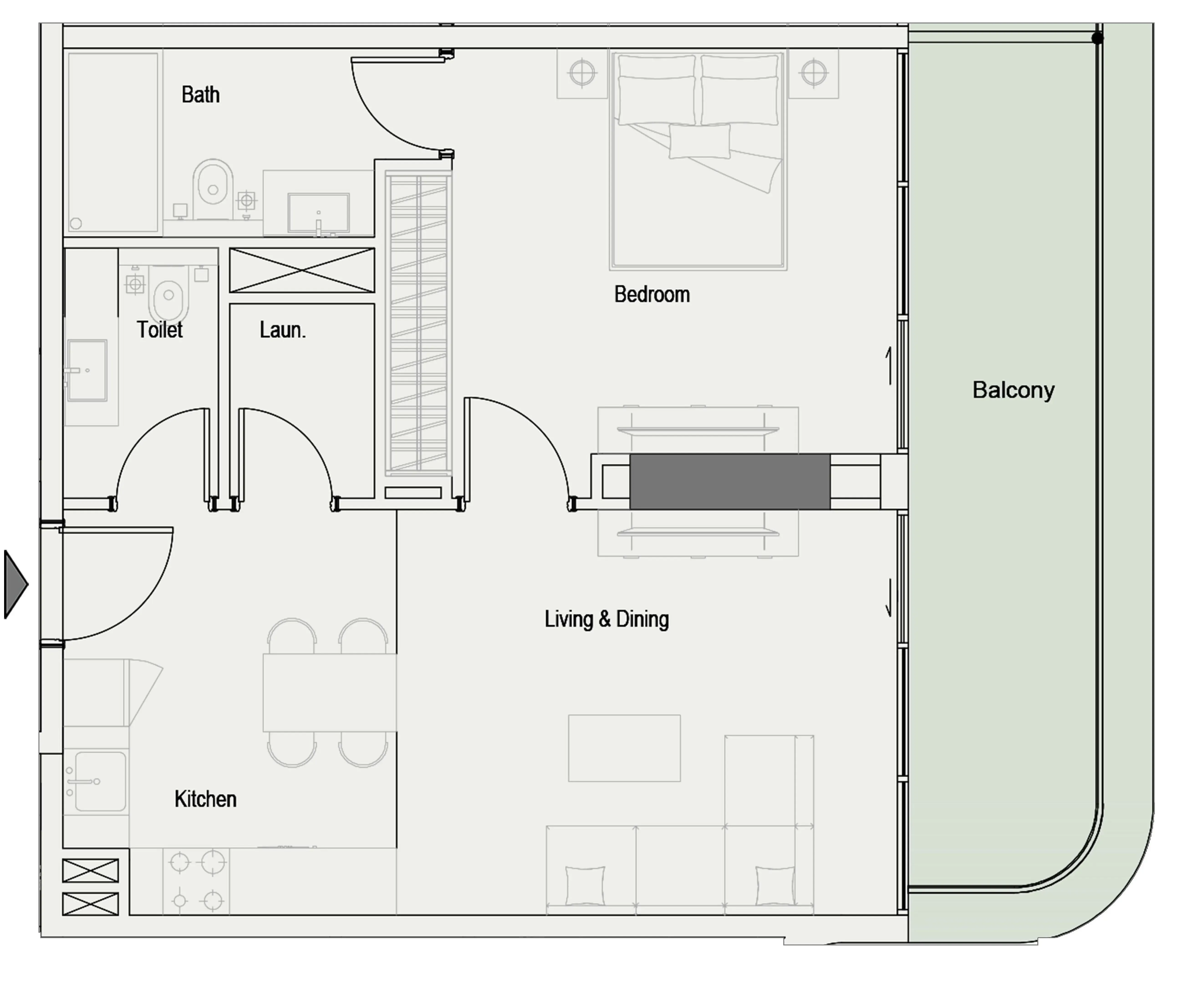 One Park Square 1 bed floor plan, 789 sqft