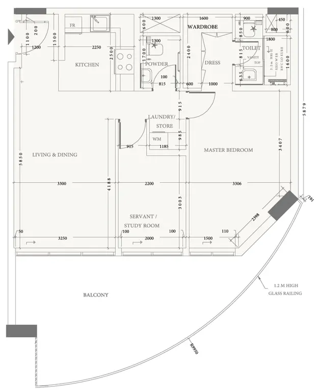 Arche Residences 1 bed floor plan, 1,026 sqft