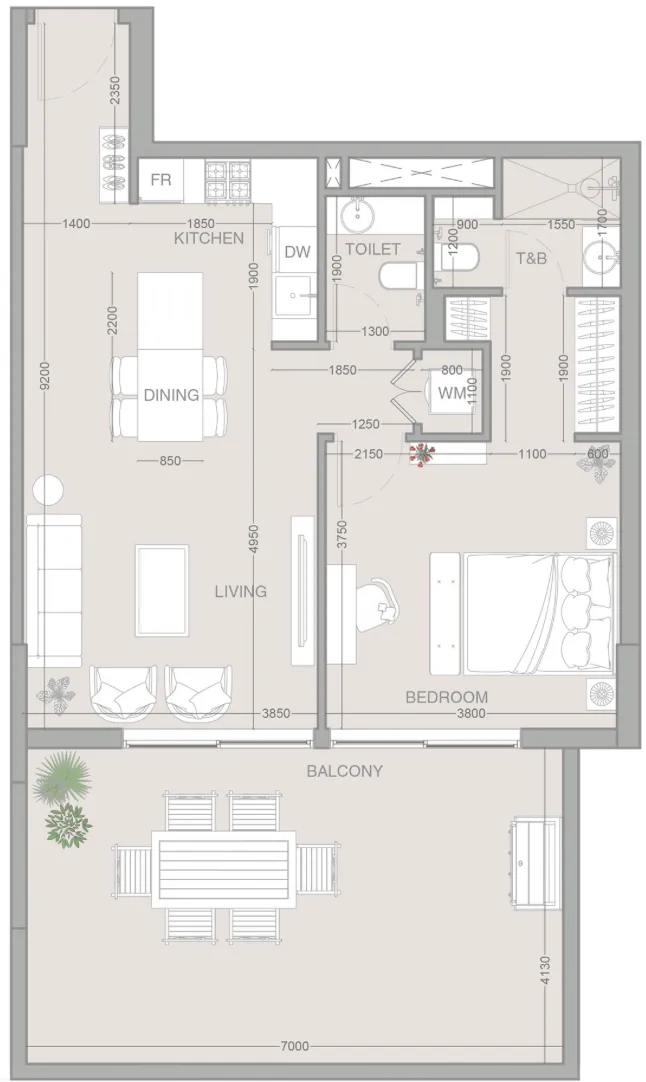 ESSENL1FE Residence 1 bed floor plan, 1,072 sqft
